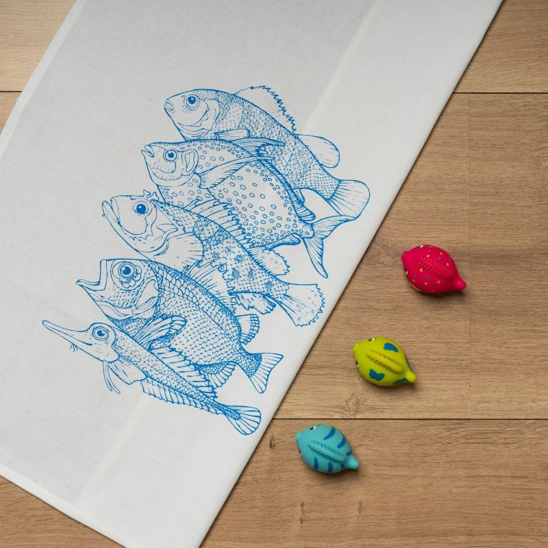 Geschirrtuch FISCHE blau Siebdruck ca. 50x70 cm 100% Baumwolle