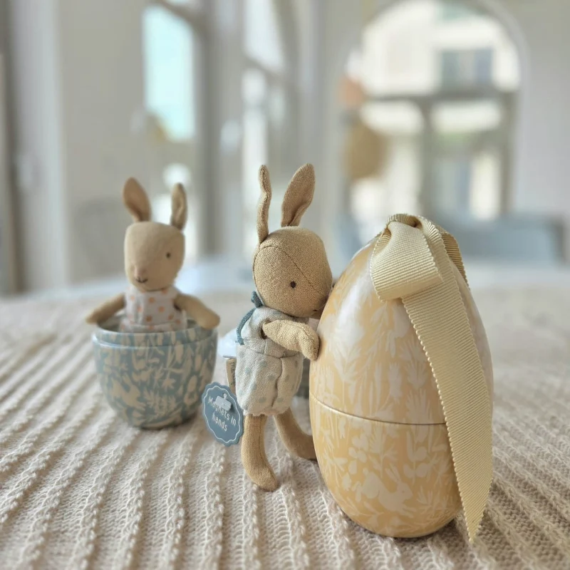 Maileg Osterei creme-gelb mit Schleife Füllei aus Metall ca. 11x7 cm | Geschenkverpackung Ostern