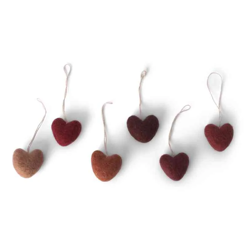 Filzherzen 6er Set MINI HEARTS ca. 3x3 cm aus Schafswolle