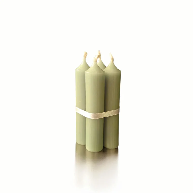 Kerzen kurz grün GREEN TEA rustikal 4 Stück Stabkerzen ca. 11x2,2 cm