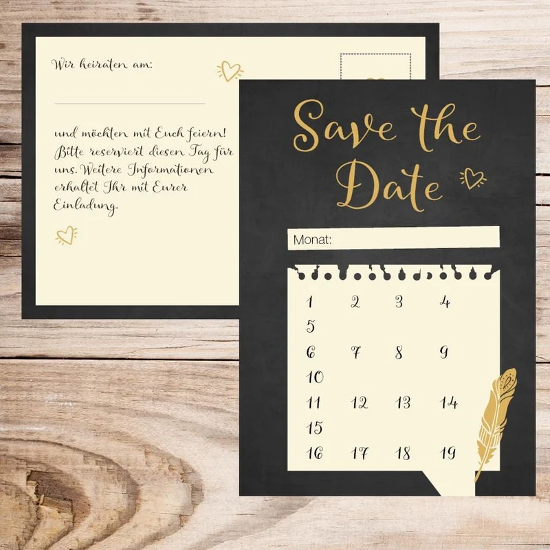 Save the Date Karte - Feder (10 Stück)