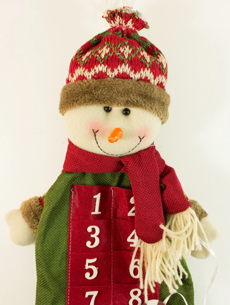 Schneemann Adventskalender zum Befüllen - Rot Grün 75 cm
