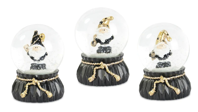 Schneekugel Weihnachtsmann | 6,5 cm | Schwarz Gold Weiß | 3 Motive sortiert | 70255