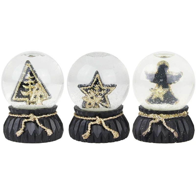 Schneekugel 6,5 cm | 3 verschiedene Motive | Schwarz Gold | 70288