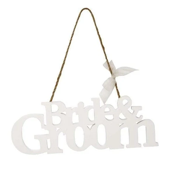 Holzschild Bride & Groom - weiß