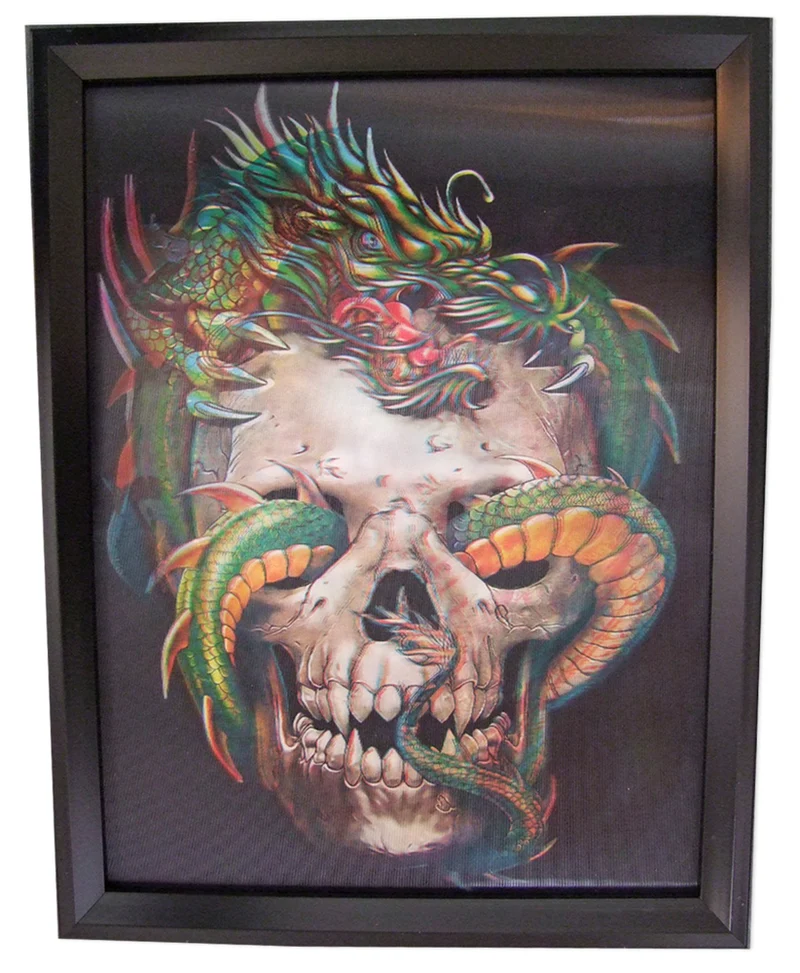 3D Effektbild Totenkopf mit Drache - ca. 42,5 x 32,5 cm