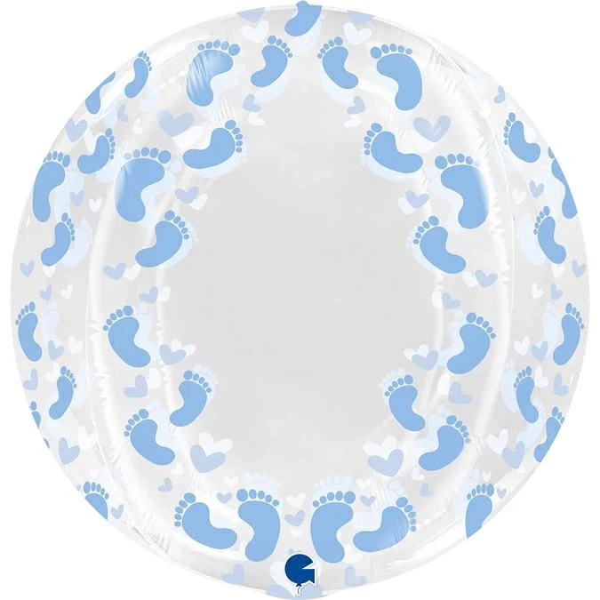 4D Globe Folienballon Baby Boy Blau Füße | 48cm