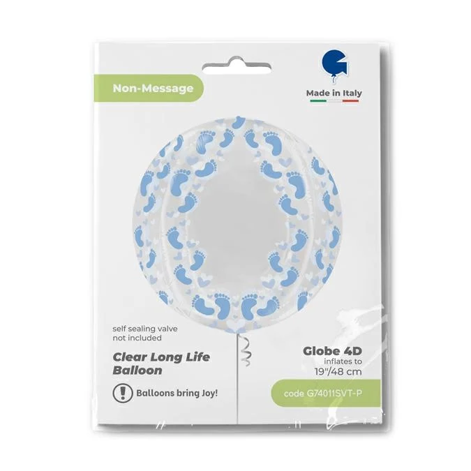 4D Globe Folienballon Baby Boy Blau Füße | 48cm