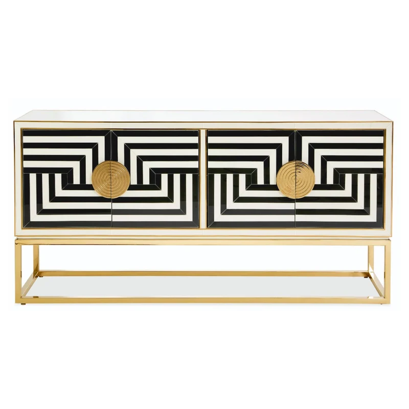 Kommode OP ART CREDENZA gold/schwarz-weiß