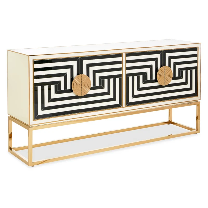 Kommode OP ART CREDENZA gold/schwarz-weiß