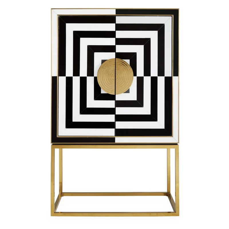 Barschrank OP ART gold/schwarz-weiß