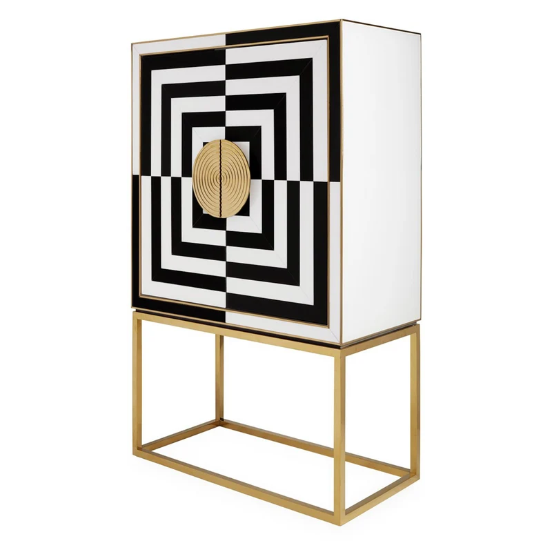 Barschrank OP ART gold/schwarz-weiß