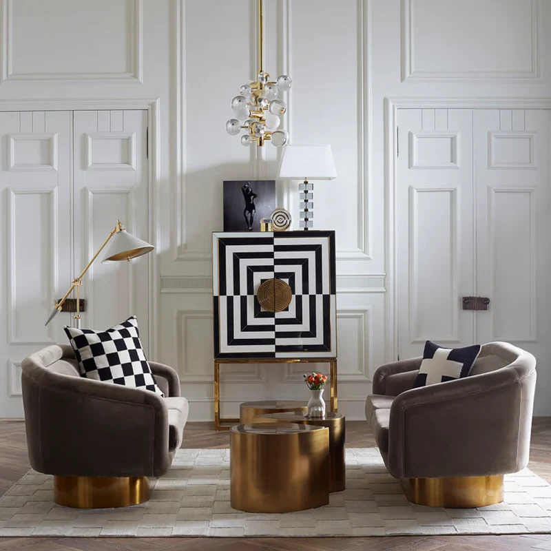 Barschrank OP ART gold/schwarz-weiß