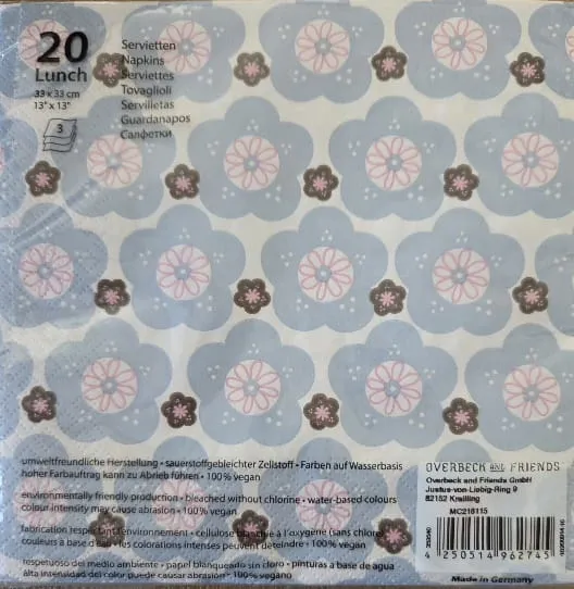 Servietten MIMI-FLOWER rosa 20 Stück Packung dreilagig 33x33 cm Tissue Blumenmuster