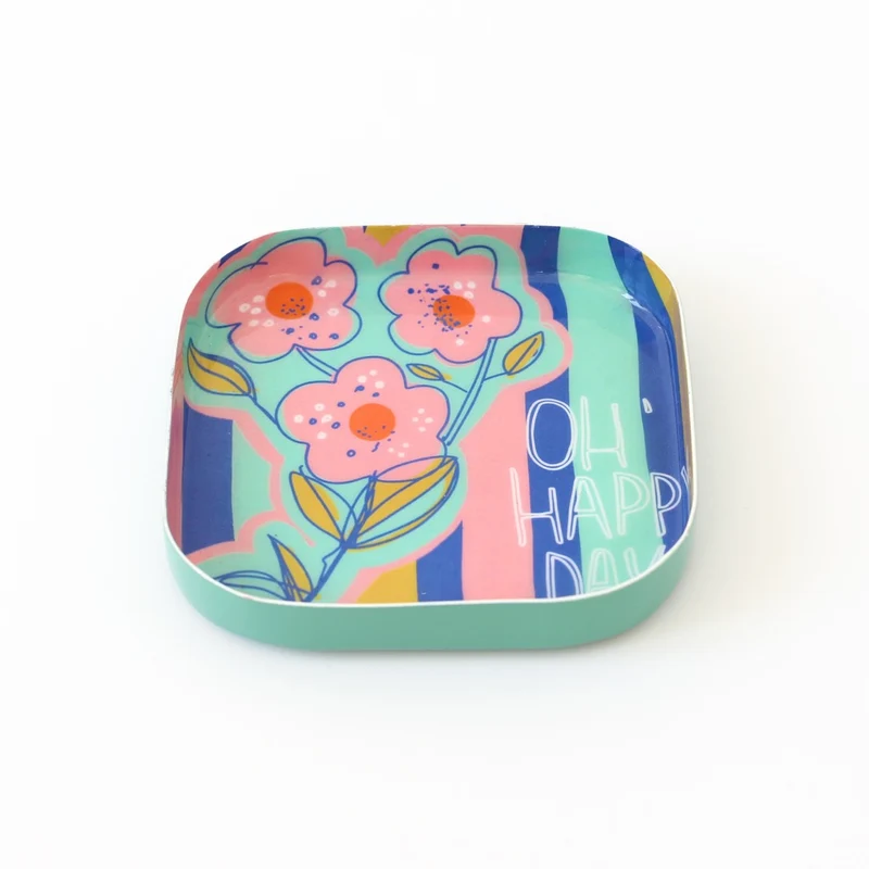 Tablett OH HAPPY DAY Untersetzer emailliert ca. 10x10 cm Statement-Deko