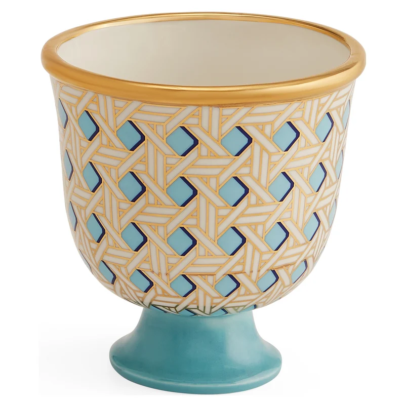 Schale aus Porzelan 'BASKETWEAVE PEDESTAL BOWL' blau/gold