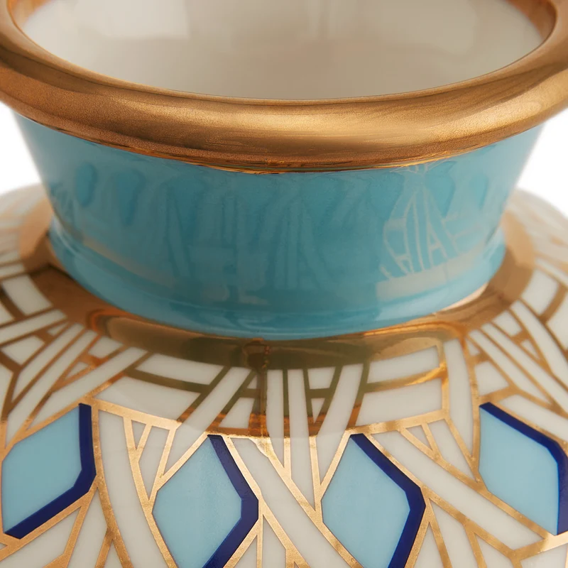 Vase aus Porzelan 'BASKETWEAVE ROUND' blau/gold, H24cm