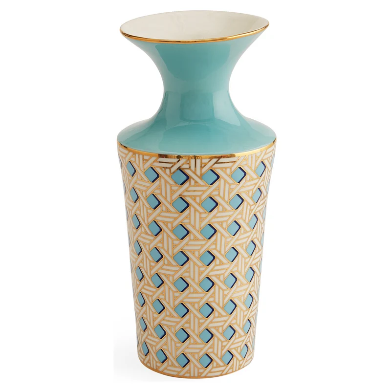 Vase aus Porzelan 'BASKETWEAVE CUFF' blau/gold, H31cm