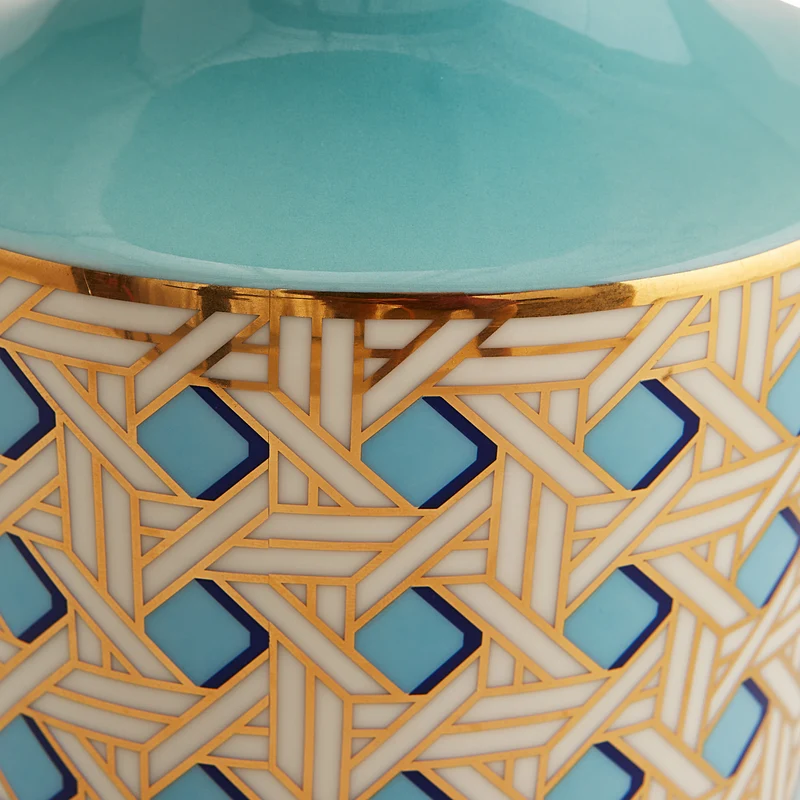 Vase aus Porzelan 'BASKETWEAVE CUFF' blau/gold, H31cm