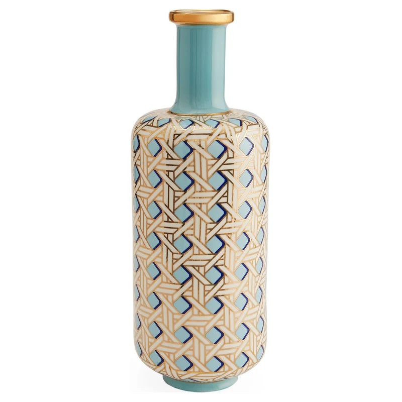 Vase aus Porzelan 'BASKETWEAVE TALL' blau/gold, H51cm