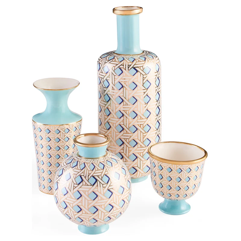 Vase aus Porzelan 'BASKETWEAVE TALL' blau/gold, H51cm