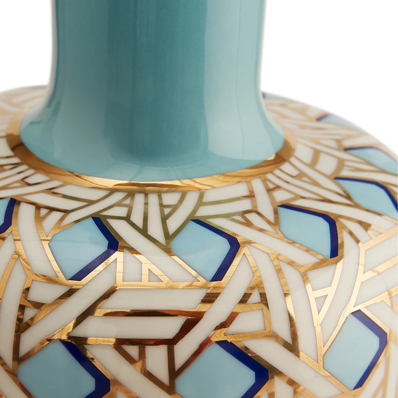 Vase aus Porzelan 'BASKETWEAVE TALL' blau/gold, H51cm