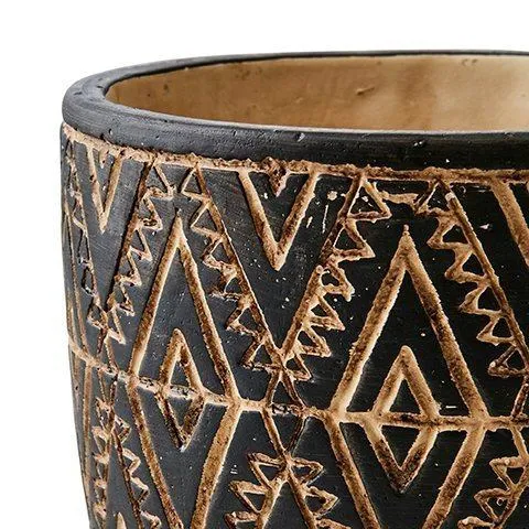 Übertopf Blumentopf CAMILLE Gr. S 11x10 cm Boho schwarz natur | Affari of Sweden