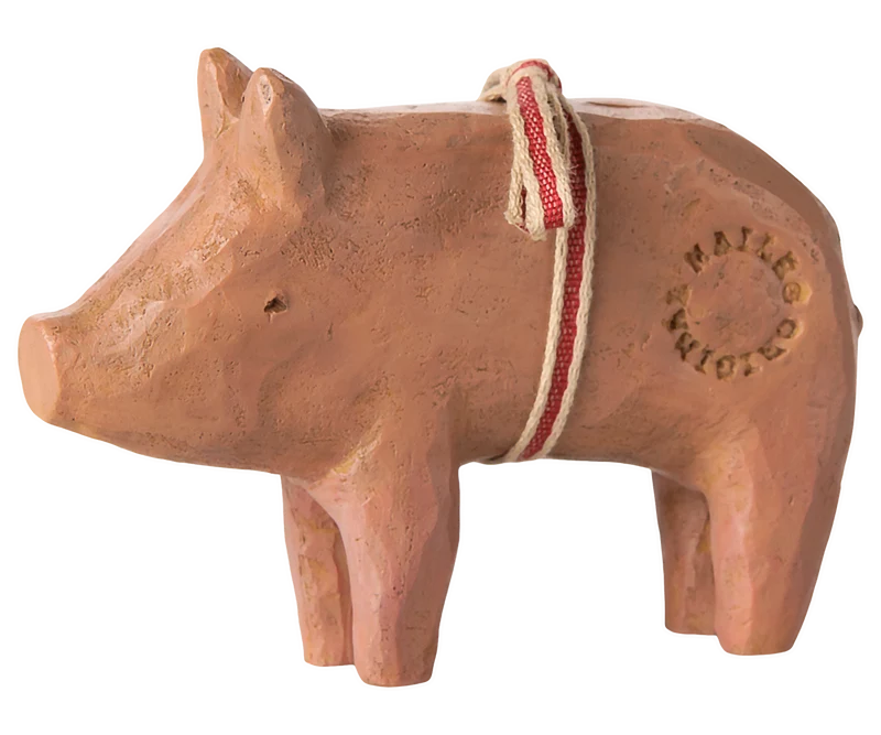 Maileg SCHWEIN mit Band ca. 11,5x8,5 + Geschenkbox | Sammlerstück Glücksschwein medium