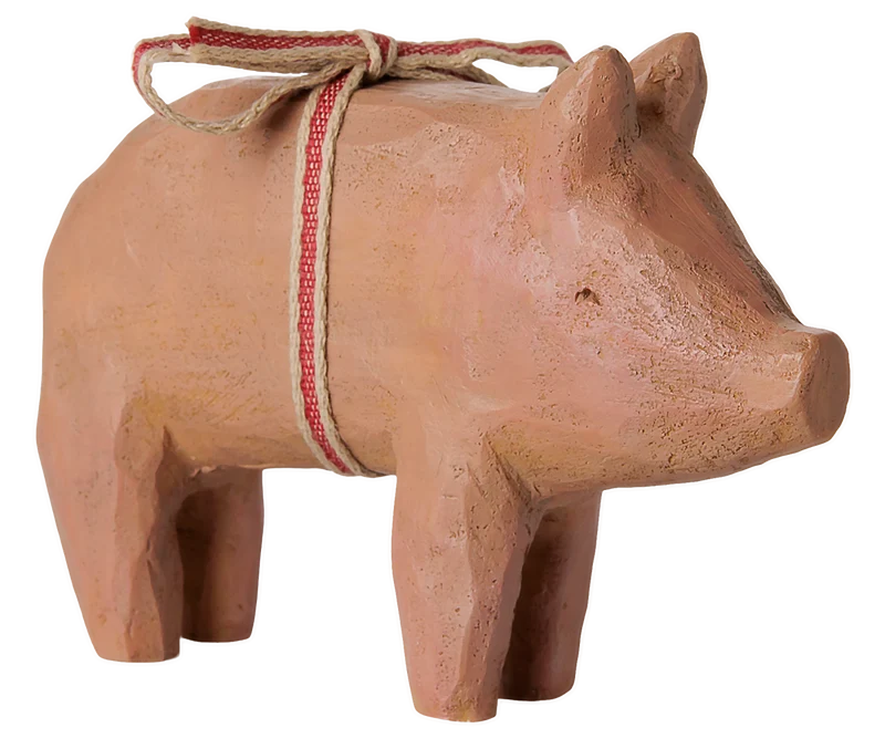 Maileg SCHWEIN mit Band ca. 11,5x8,5 + Geschenkbox | Sammlerstück Glücksschwein medium