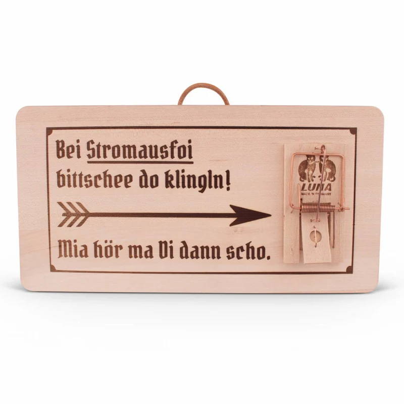 Holzschild "Stromausfoi"
