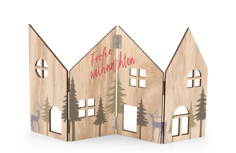 Riffelmacher Weihnachtslandschaft klappbar Holz | 35x20 cm | mit Schriftzug Frohe Weihnachten | Dekoration Fenster Tisch Deko | 15732