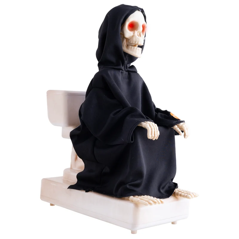 Halloween Deko Skelett auf der Toilette - Animiert | 35 cm