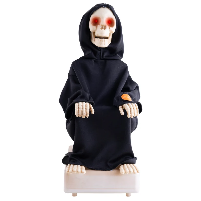 Halloween Deko Skelett auf der Toilette - Animiert | 35 cm
