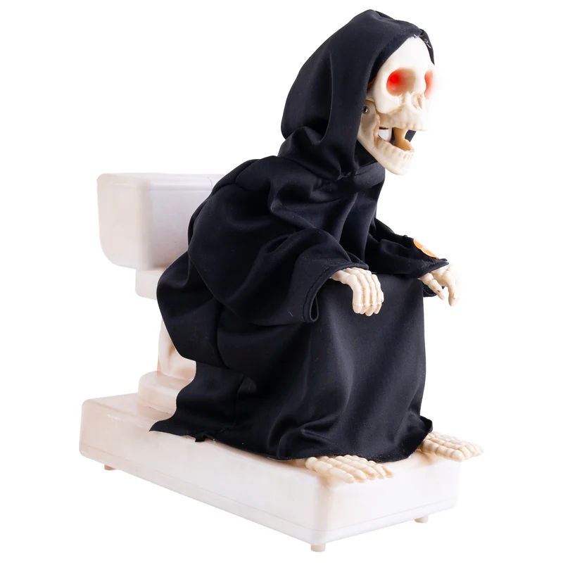 Halloween Deko Skelett auf der Toilette - Animiert | 35 cm