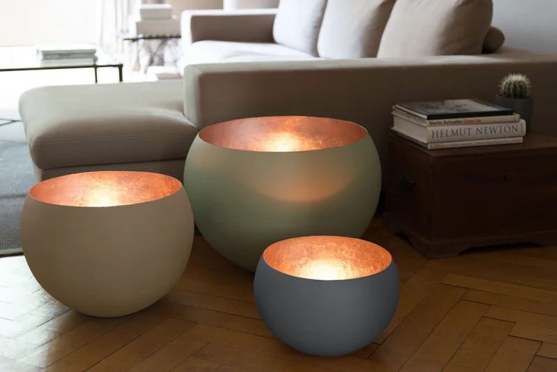 Windlicht MADRAS XXL 3er-Set beige, grau, gold