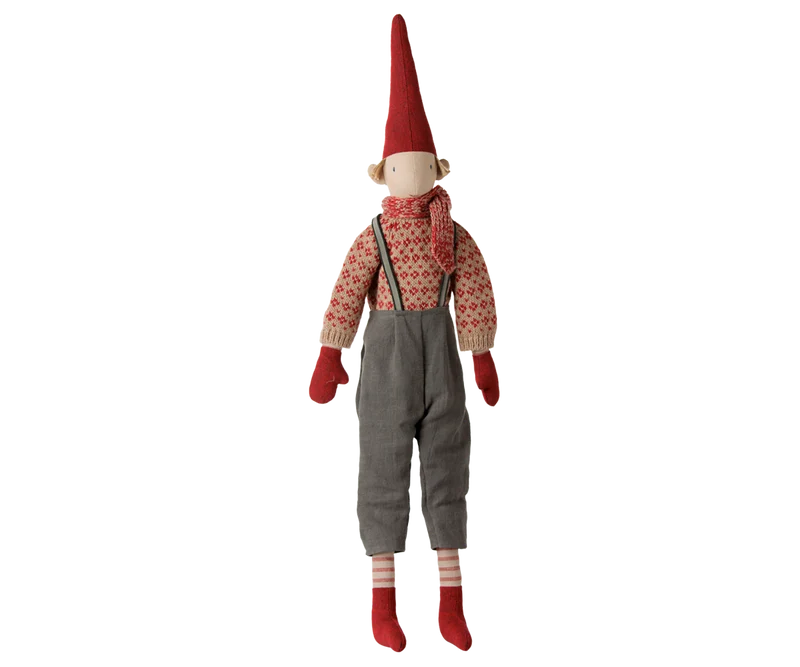Maileg Wichtel Gr. 4 ca. 61 cm Wichteljunge mit Pulli, Schal + Hosenträgerhose ☆ PIXY