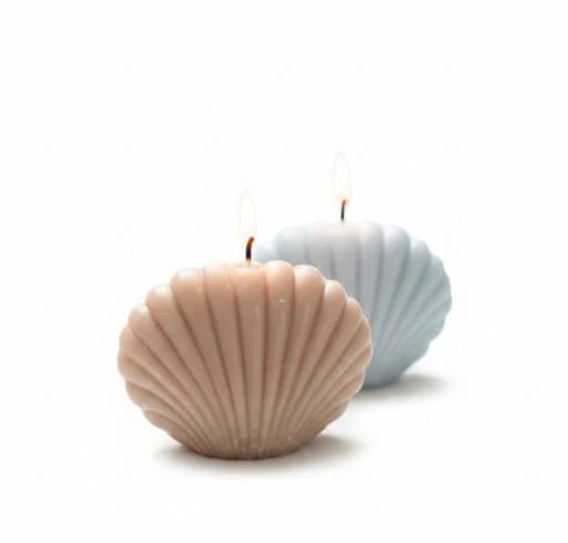 Muschelkerzen 2er Spar-Set HELLBLAU und SANDBEIGE Kerze ca. 9x7x5cm