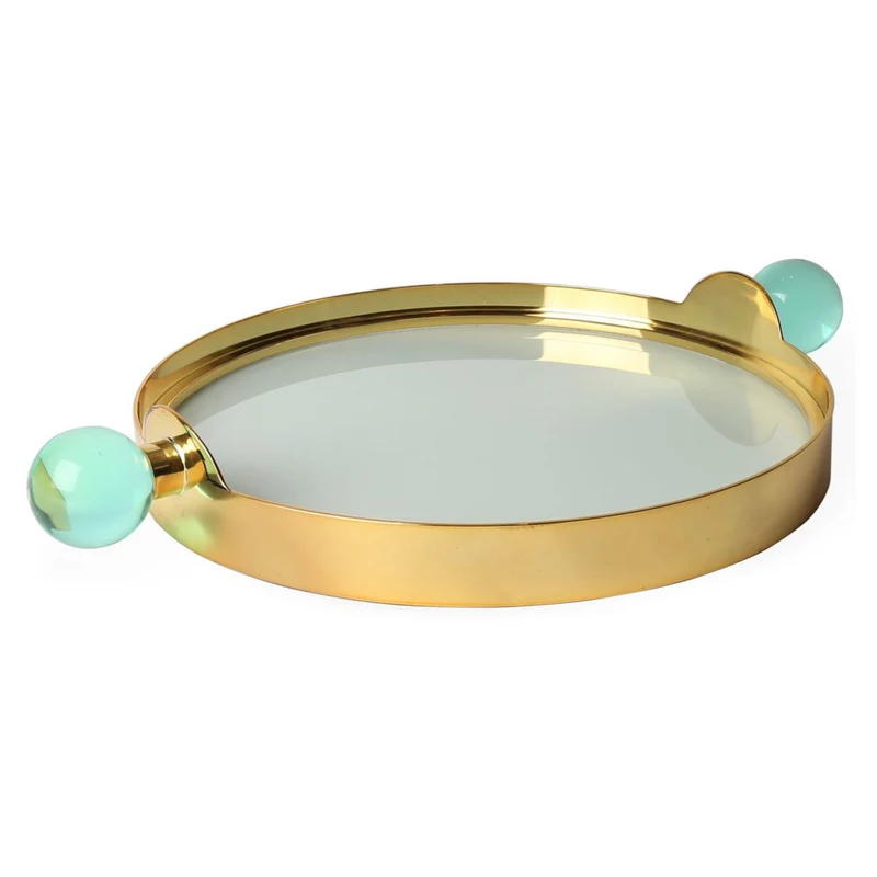 Tablett aus Messing 'GLOBO TRAY' gold/aquamarin