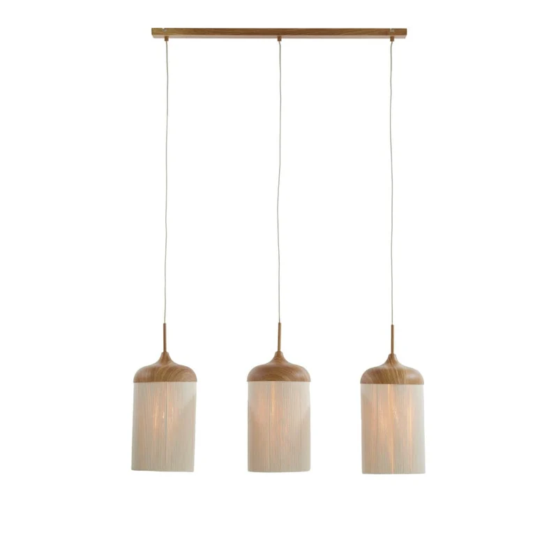 Hängeleuchte DANIA 3L Holzmuster/Tau-Creme