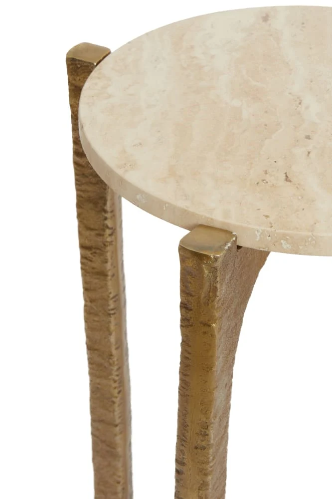 Couchtisch Set KANAE hell beige, antik bronze Ø65x39+Ø76x44 cm
