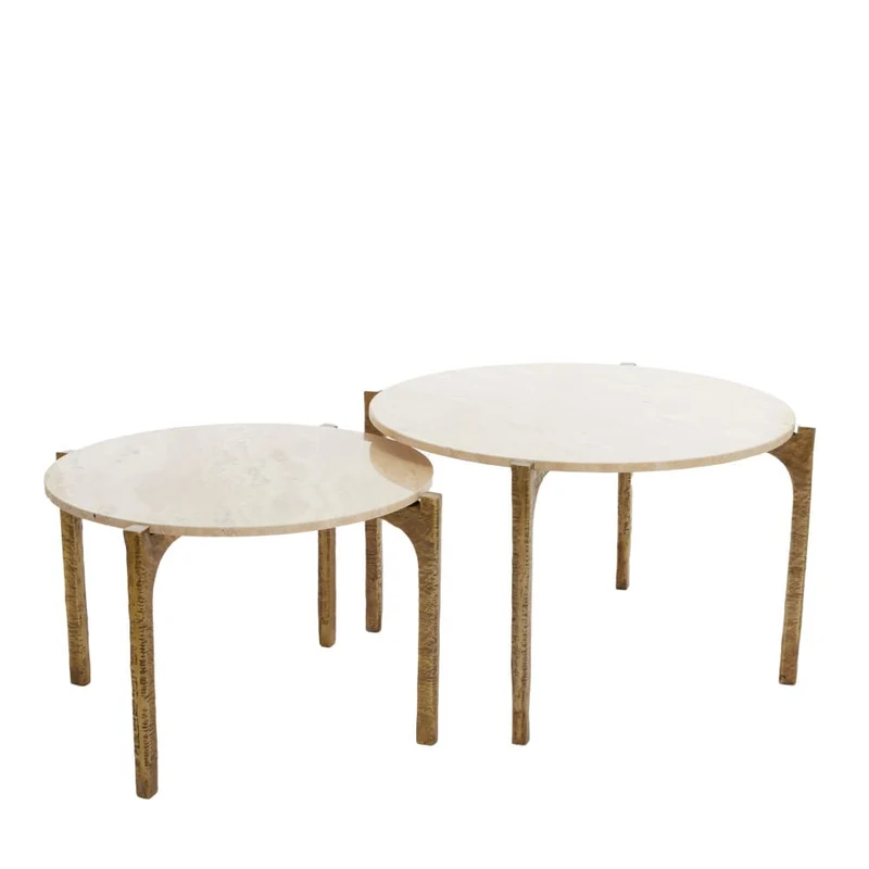 Couchtisch Set KANAE hell beige, antik bronze Ø65x39+Ø76x44 cm