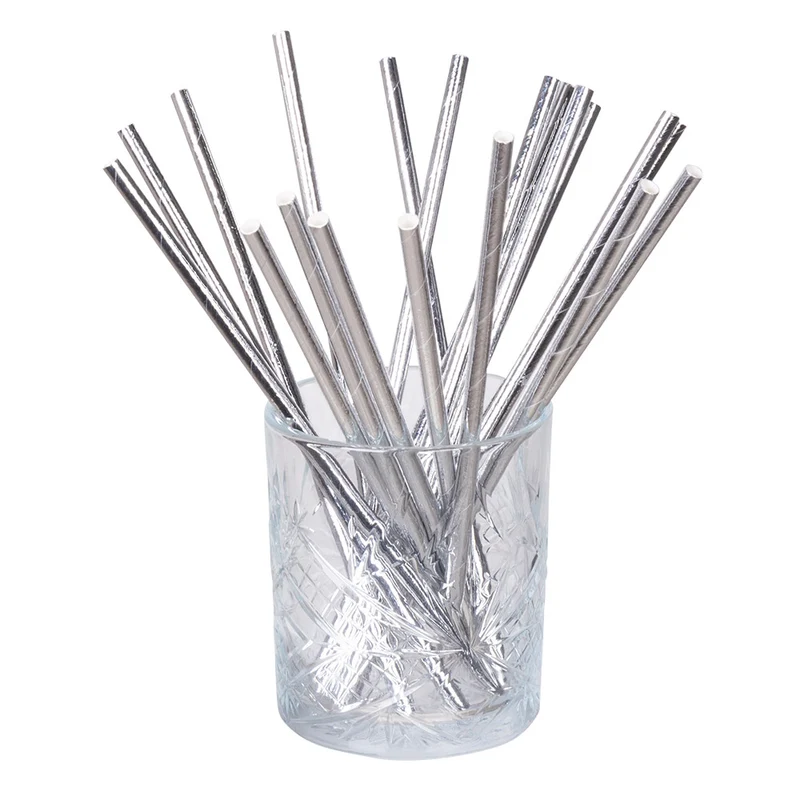 Papierstrohhalme 20 Trinkhalme - 20 cm | Silber