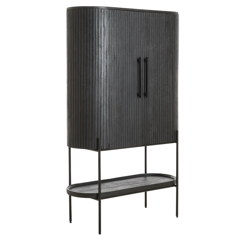 Highboard DUMOSI Mangoholz schwarz 100x40x165cm