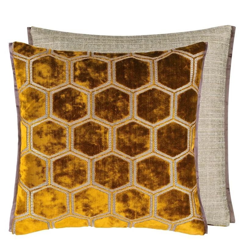 Kissen MANIPUR OCHRE Samt, 43 x 43 cm