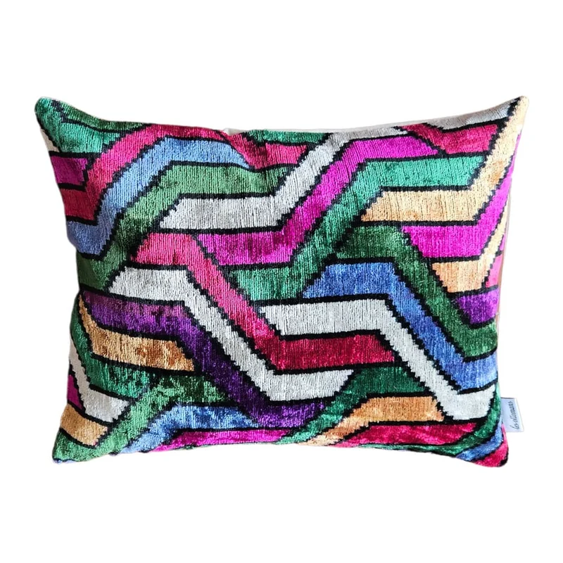 Kissen IKAT Seidensamt, geometrisches Muster 40x60cm