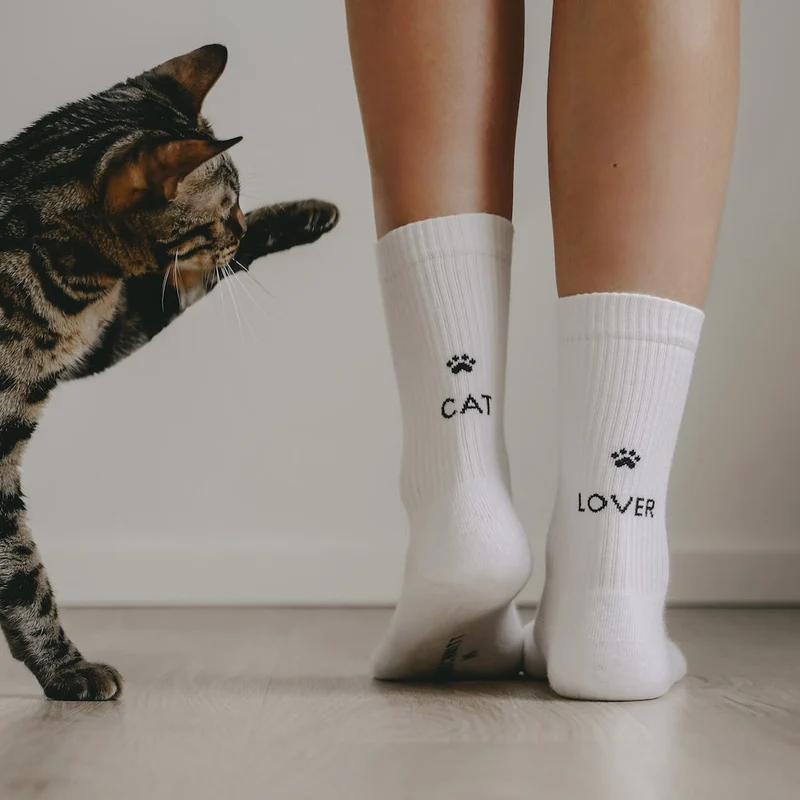 Eulenschnitt Socken Cat Lover weiß Größe 35-38