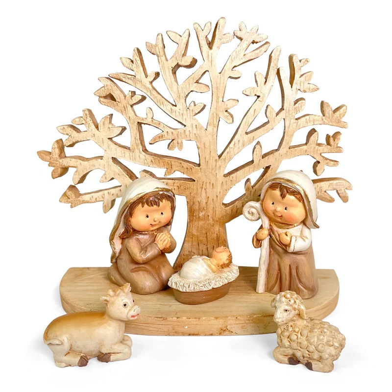 Kinderkrippe mit Baum 12 x 10 cm | 78561 - Weihnachtskrippe Krippenfiguren