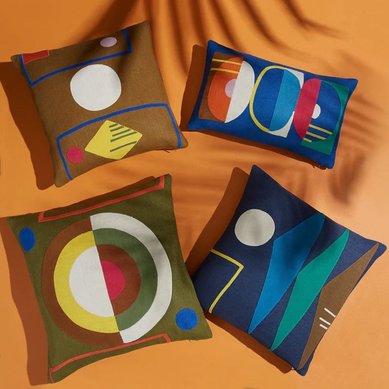 Kissen MONTEREY SHAPES Kordelstickerei 45x45 cm