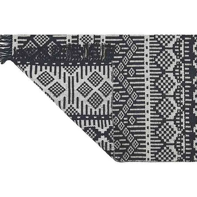 Teppich Matte PANAMA schwarz weiß mit Fransen 60x90 cm Baumwolle