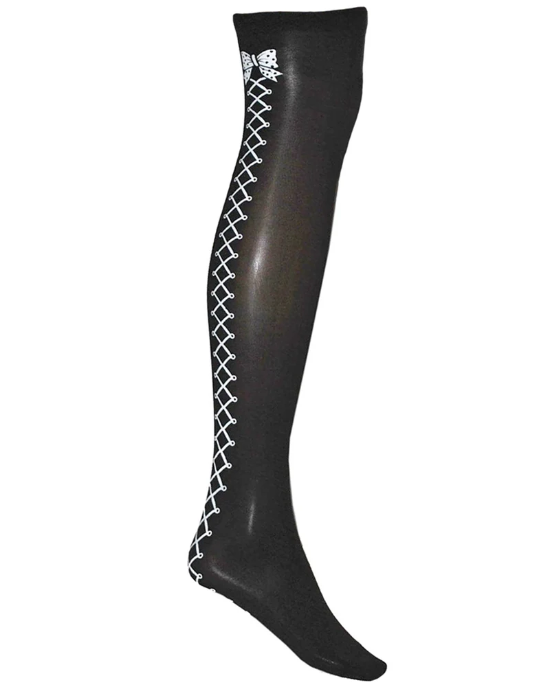 Overknees Halterlose Strümpfe mit Schleife | Schwarz Weiß
